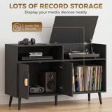 HOMCOM Record Player Stand with 300-Album Vinyl Storage & Flip-Top Compartment – Mid-Century Style, Black
