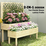 Outsunny 2-Tier Raised Garden Bed with Trellis for Climbing Plants – Stepped Wooden Planter, 108 x 62 x 120cm