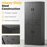 HOMCOM Metal Storage Cabinet with Locking Doors, Drawer & Adjustable Shelves – 180cm Tall Garage Tool Cabinet, Black