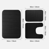 Memory Foam Bath Mat Pedestal Set, 3-Piece Non-Slip Contour Bathroom Rugs – Soft & Absorbent, Black