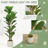 HOMCOM 120cm Artificial Fiddle Leaf Fig Tree with White Pot – Lifelike Faux Plant for Home & Office, Green