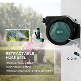 Outsunny 30m Retractable Wall-Mounted Hose Reel with Auto Rewind, Lock & 7-Pattern Nozzle – 180° Swivel, Green