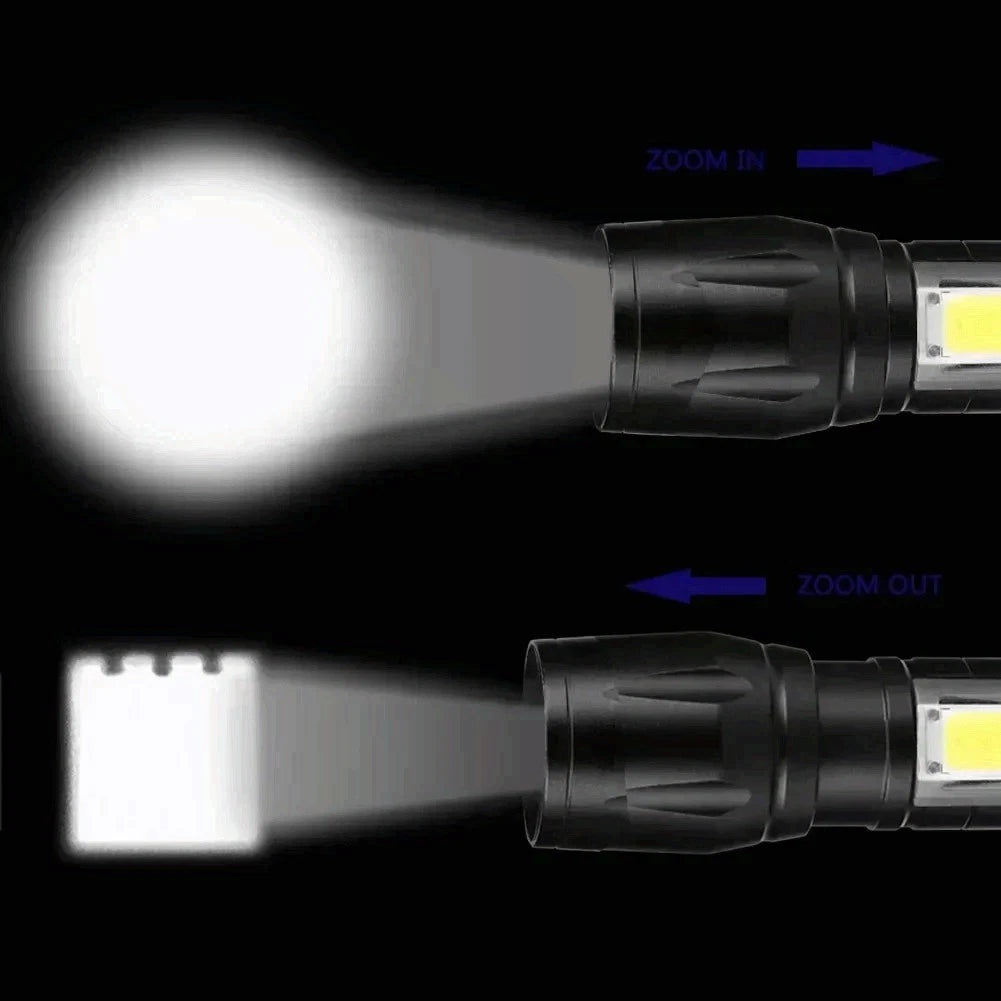 2 Pack USB Rechargeable Mini LED Flashlights with Adjustable Zoom and 3 Modes – Camping and Work Torches, Black