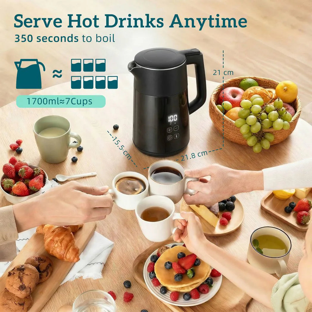 HOMCOM 1.7L Electric Kettle, 3kW Fast Boil with Strix Thermostat, LED Display and Keep Warm – Black