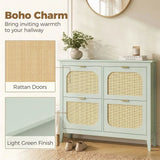 HOMCOM Boho Slim Shoe Cabinet with 4 Flip Drawers, Holds 20 Pairs, 105 x 24 x 95.5 cm – Light Green