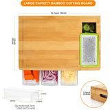 Large Bamboo Chopping Board with 4 Storage Containers & Anti-Slip Pads – Elevated Cutting Board with Juice Grooves