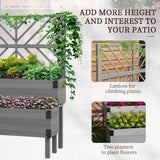 Outsunny 2-Tier Wooden Raised Garden Bed with Trellis – Elevated Planter for Vegetables and Herbs, Grey