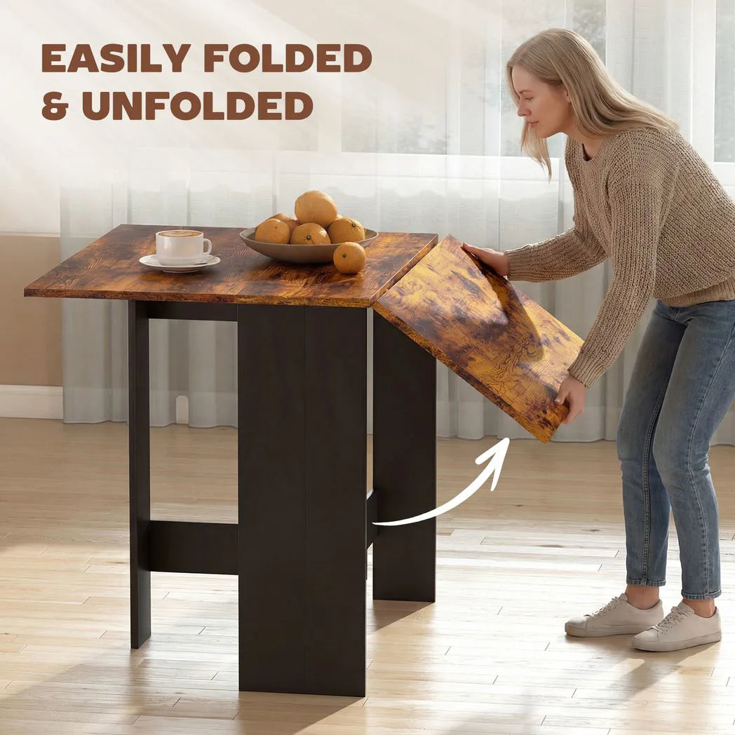 HOMCOM Folding Drop Leaf Dining Table for 4-6 People – Space-Saving Kitchen Table and Writing Desk, Rustic Brown