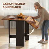HOMCOM Folding Drop Leaf Dining Table for 4-6 People – Space-Saving Kitchen Table and Writing Desk, Rustic Brown