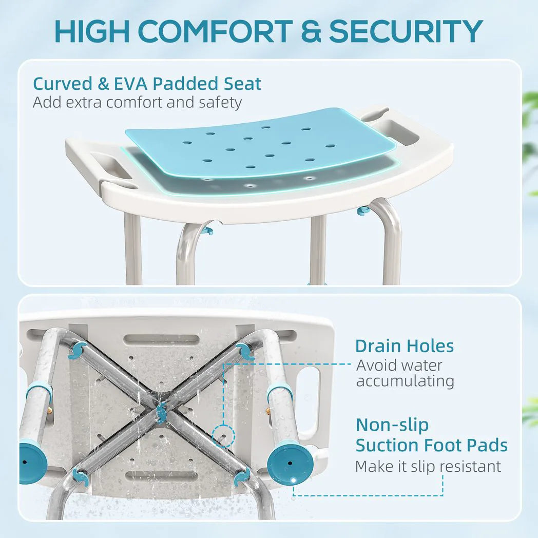HOMCOM Adjustable Shower Chair with Aluminium Frame, Non-Slip Feet & Padded EVA Seat – Bathtub Stool, Turquoise