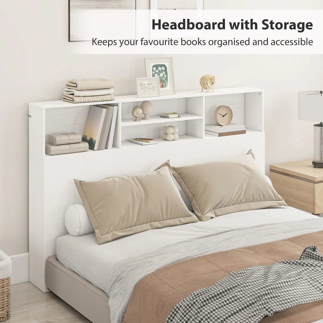 HOMCOM King-Size Freestanding Headboard with 4 Open Storage Compartments – Bedroom Bed Headboard, White