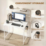 HOMCOM Computer Desk with Hutch Shelf, Cup Holder and Headphone Hook – 80cm Home Office Study Table, White