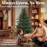 HOMCOM 5ft Artificial Christmas Tree with Hinged Branches & Solid Pine Wood Stand – 150cm, Green
