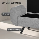 HOMCOM Storage Ottoman Bench with Armrests, 53.8L Lift-Top Storage & Rubberwood Legs – Upholstered Linen Window Seat, Dark Grey
