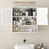 HOMCOM Wall Mounted Bathroom Cabinet with Adjustable Shelves – 60 cm Louvred Door Storage, White