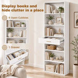 HOMCOM Narrow Tall Bookcase with Drawer and 6 Open Shelves, 182 cm Space-Saving Bookshelf, White