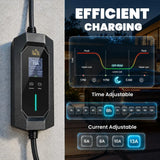 HOMCOM 10 m Type 2 to 3-Pin Plug EV Charger, 2.8 kW, 6-13 A, IP65 Portable Charging Cable with LCD & 1-12 h Timer