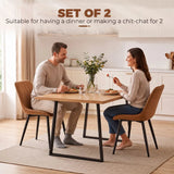 HOMCOM Faux Leather Upholstered Dining Chairs, Set of 2 with Metal Legs – Modern Kitchen Chairs, Brown