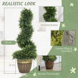 HOMCOM Set of 2 Artificial Plants, Topiary Spiral Boxwood Cypress Trees with Pot