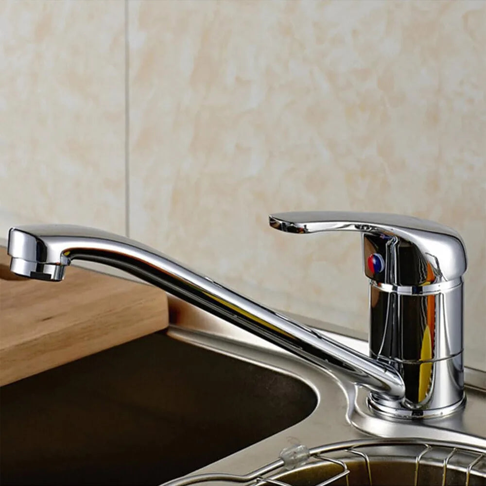 Modern Compact Kitchen Sink Mixer Tap with Swivel Spout, Single Lever and Solid Brass Body – Mono Chrome