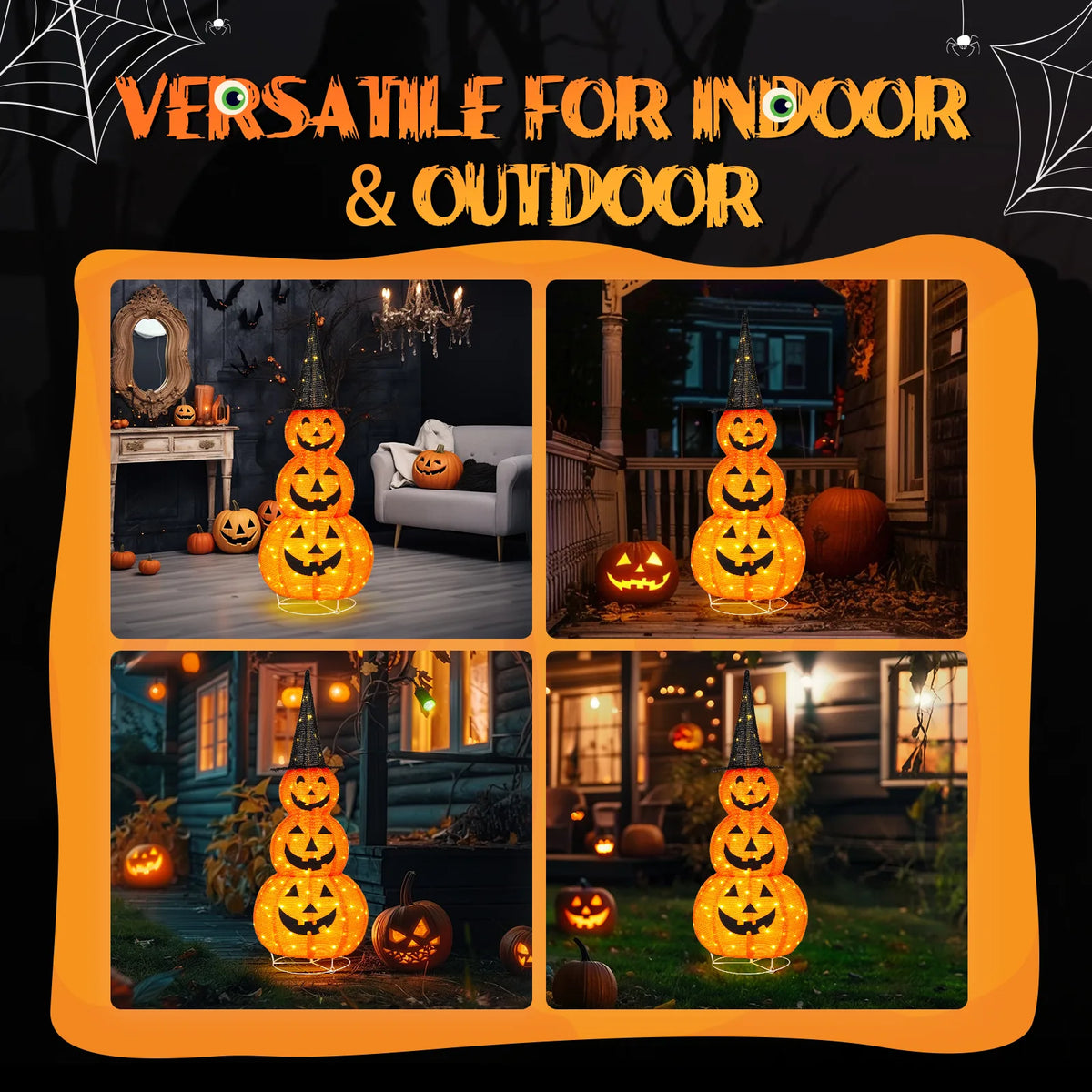 5ft Collapsible Light-Up Halloween Pumpkin, 100 LEDs