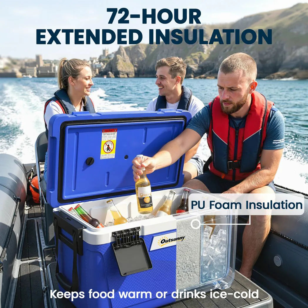 Outsunny 42.6L Insulated Cool Box with Handles, Lid & Drain Valve – Portable Camping & Picnic Ice Cooler, Dark Blue