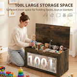 HOMCOM 100L Storage Box with Safety Hinge & Seat Top – Storage Trunk Bench, Rustic Brown Wood-Effect