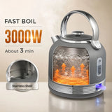 HOMCOM 1.7L 3000W Stainless Steel Kettle and 4-Slice Toaster Set with 7 Browning Levels – Cordless Fast Boil, Grey