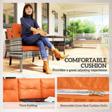 Outsunny 6 Piece Rattan Garden Sofa and Dining Set with Glass Table and Cushions, Orange