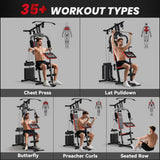 HOMCOM Multi Gym Station with 65 kg Weight Stack, Chest Press, Pulleys & Leg Extension – Home Gym, Black