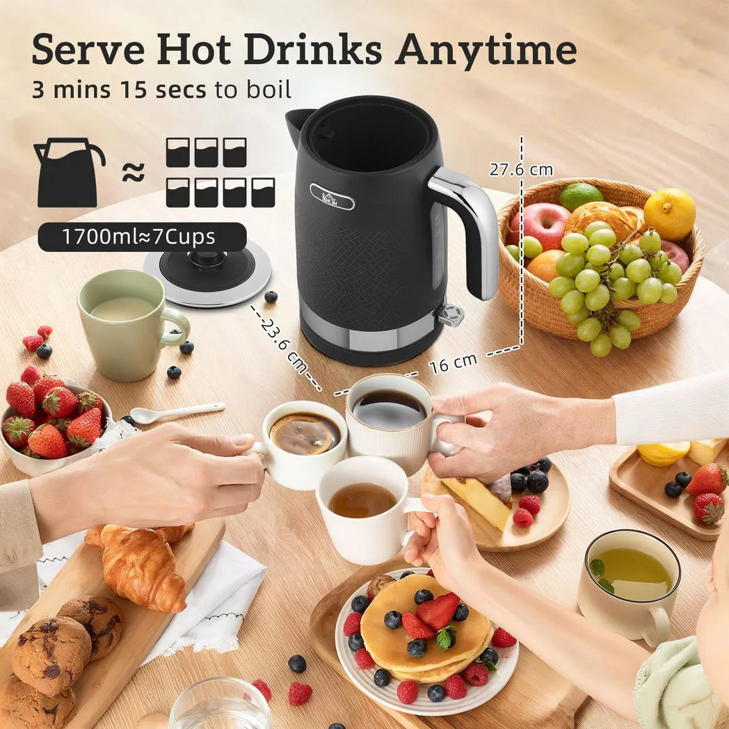 HOMCOM Textured Kettle and 4-Slice Toaster Set, 1.7L 3000W Rapid Boil Kettle – Kitchen Set, Black