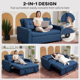 HOMCOM Two-Seater Pull-Out Sofa Bed with 3-Level Backrest and Cup Holders – 3-in-1 Loveseat, Dark Blue
