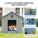 PawHut Waterproof Plastic Dog Kennel for Medium Dogs, Raised Base – Outdoor Garden House, 85 cm, Grey