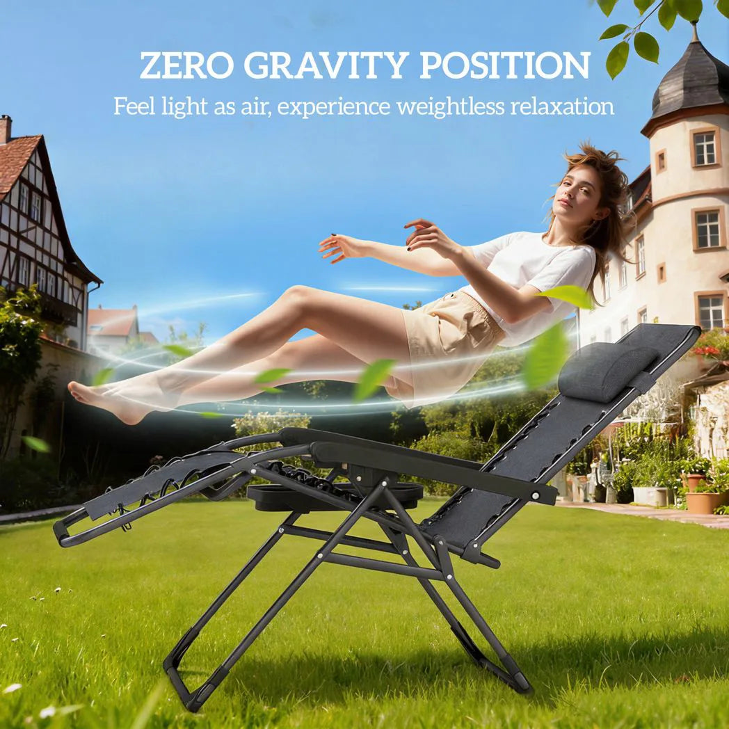 Outsunny Set of 2 Zero Gravity Chairs with Cup Holder and Headrest – Folding Reclining Garden Loungers, Grey