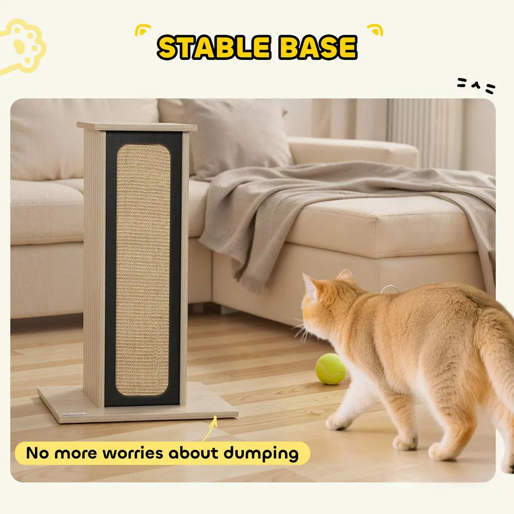 PawHut 63cm Cat Scratching Post with Replaceable Scratching Board, Top Perch & Sisal Scratch Mat – Oak