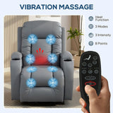 HOMCOM Massage Recliner Armchair with 8-Point Vibration, Lumbar Heat & Swivel Rocking Seat – PU Leather Recliner Chair, Grey