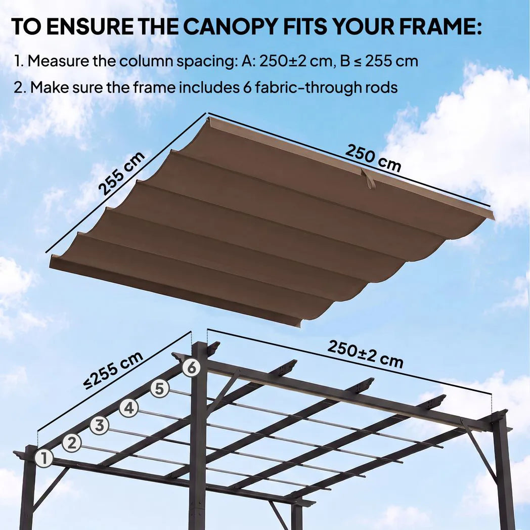Outsunny Pergola Replacement Canopy, 2.55 x 2.5 m Polyester Cover for 3 x 3 m Frame – Roof Top Only, Brown
