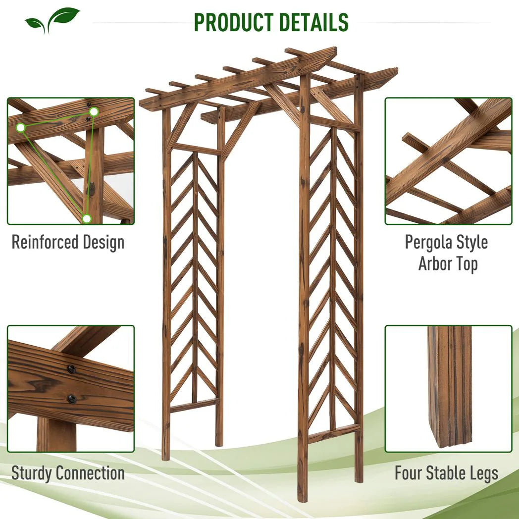 Outsunny Wooden Garden Arch with Pergola-Style Roof – Fir Wood Arbour Trellis for Climbing Plants