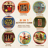AIYAPLAY 8 in 1 Wooden Activity Cube with Bead Maze, Shape Sorter & Number Games – Montessori Toy, 18 Months+