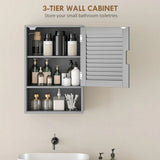 HOMCOM Wall Mounted Bathroom Cabinet with Adjustable Shelves, Louvred Door – 40 x 20 x 60 cm, Grey