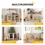 PawHut 4 Panel Freestanding Dog Gate with Lockable Door and Support Feet – Foldable Indoor Barrier, Oak