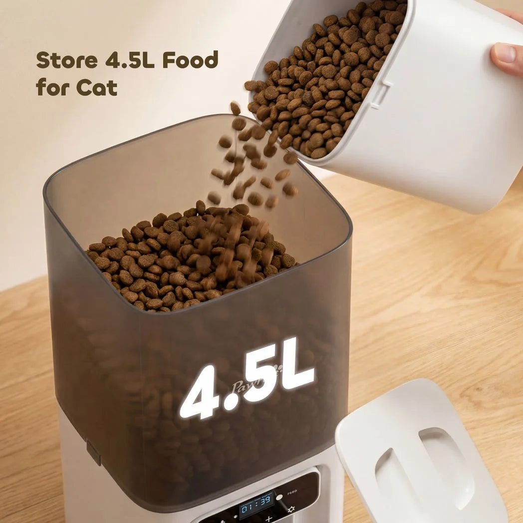 PawHut Programmable Automatic Cat Feeder with Timer, 4.5L Hopper, 6 Meals a Day & 10s Voice Recorder