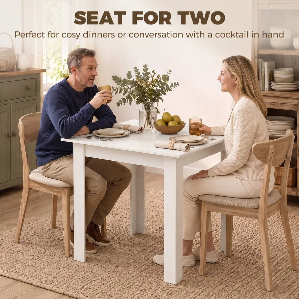 HOMCOM Square Dining Table for 2 with Wood-Effect Top and Non-Slip Foot Pads – Space-Saving, White