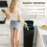 HOMCOM 50L Stainless Steel Sensor Bin with Slim Design and Bag-Fixing Ring – Touchless Kitchen Bin, Black