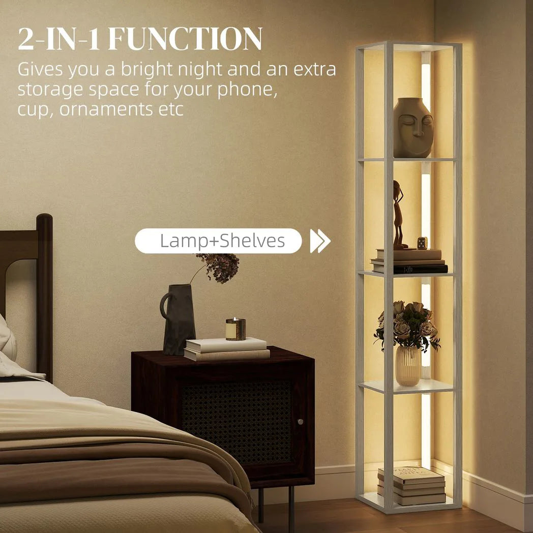 HOMCOM Floor Lamp with Shelves and 3 Brightness Levels – Oak