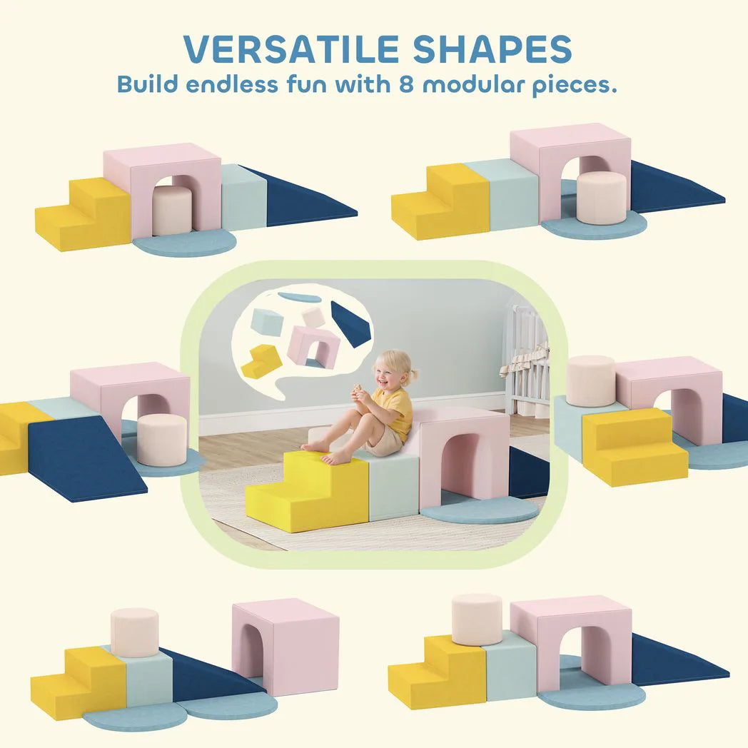 AIYAPLAY 8-Piece Foam Play Blocks with Velvet Covers – Soft Indoor Climbing Set for Kids, Multicolour