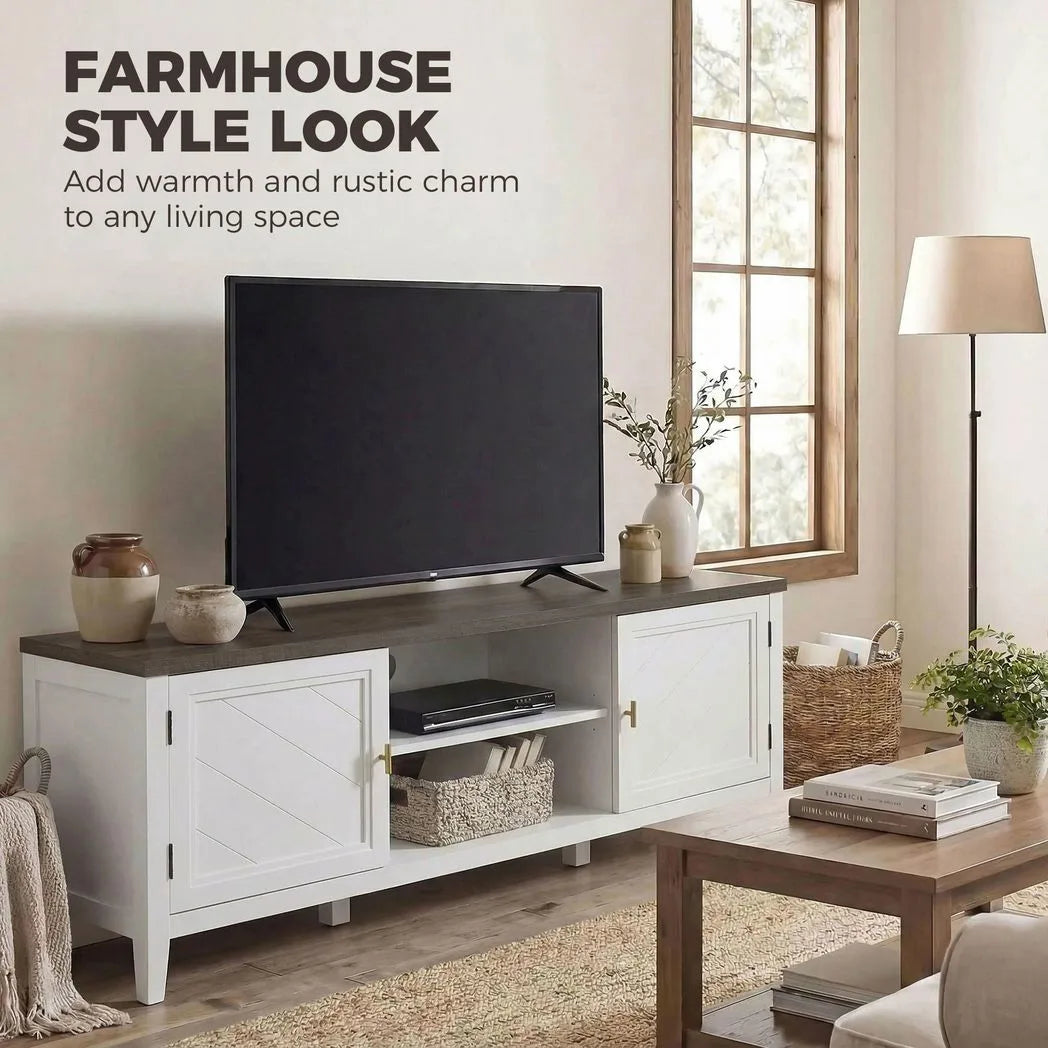 HOMCOM Farmhouse TV Unit for TVs up to 42 Inch with 2 Cabinets and 2 Open Shelves – Media Storage