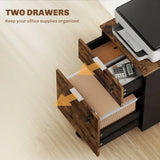 HOMCOM Two-Drawer Lockable Filing Cabinet on Wheels – Under Desk Office Storage, Black and Brown