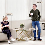 HOMCOM Nest of 2 Tables with Tempered Glass Tops and Golden Legs – Side and Coffee Table Set, Transparent