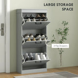 HOMCOM Slim Shoe Cabinet with 3 Flip Drawers, Holds 15 Pairs, 117.5 x 54 x 24 cm – Grey